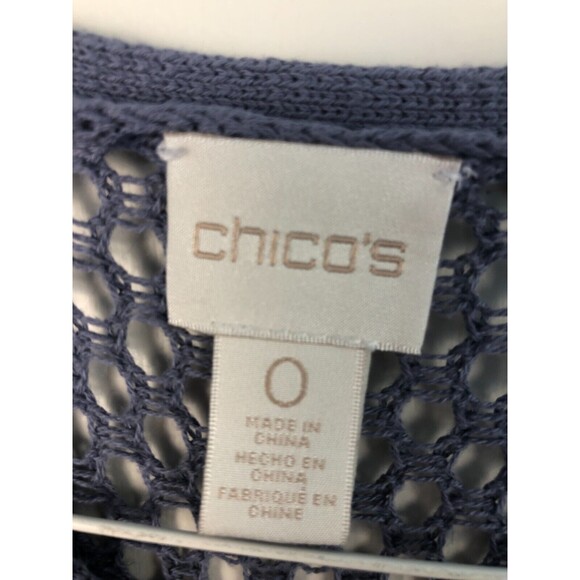 Chicos Bayla Open-Knit Sweater Blue Size 0 / Small Textured Drawstring Sides - Picture 5 of 16
